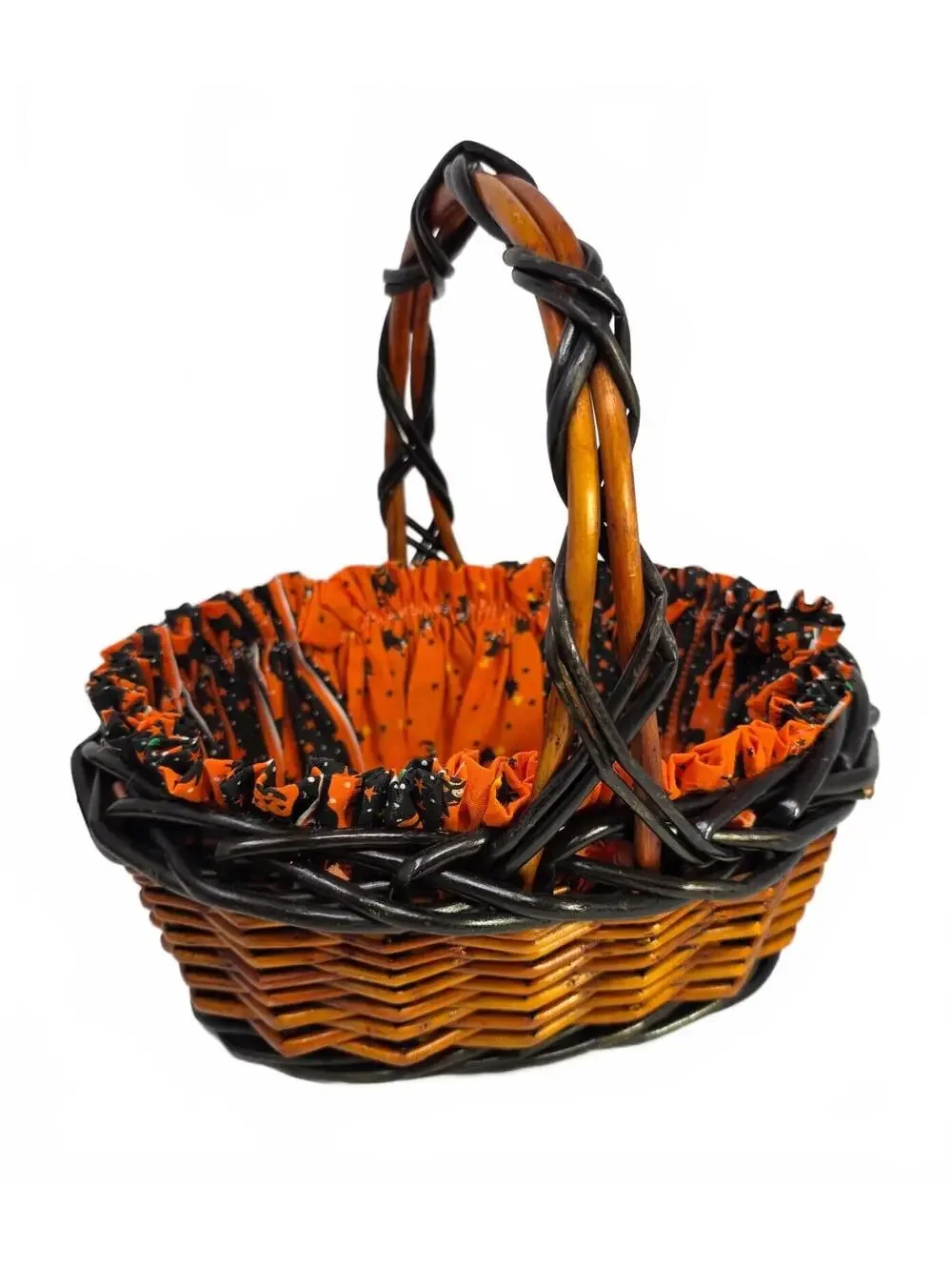 Vintage 1990s Halloween Wicker Basket With Fabric Liner Candy Decor